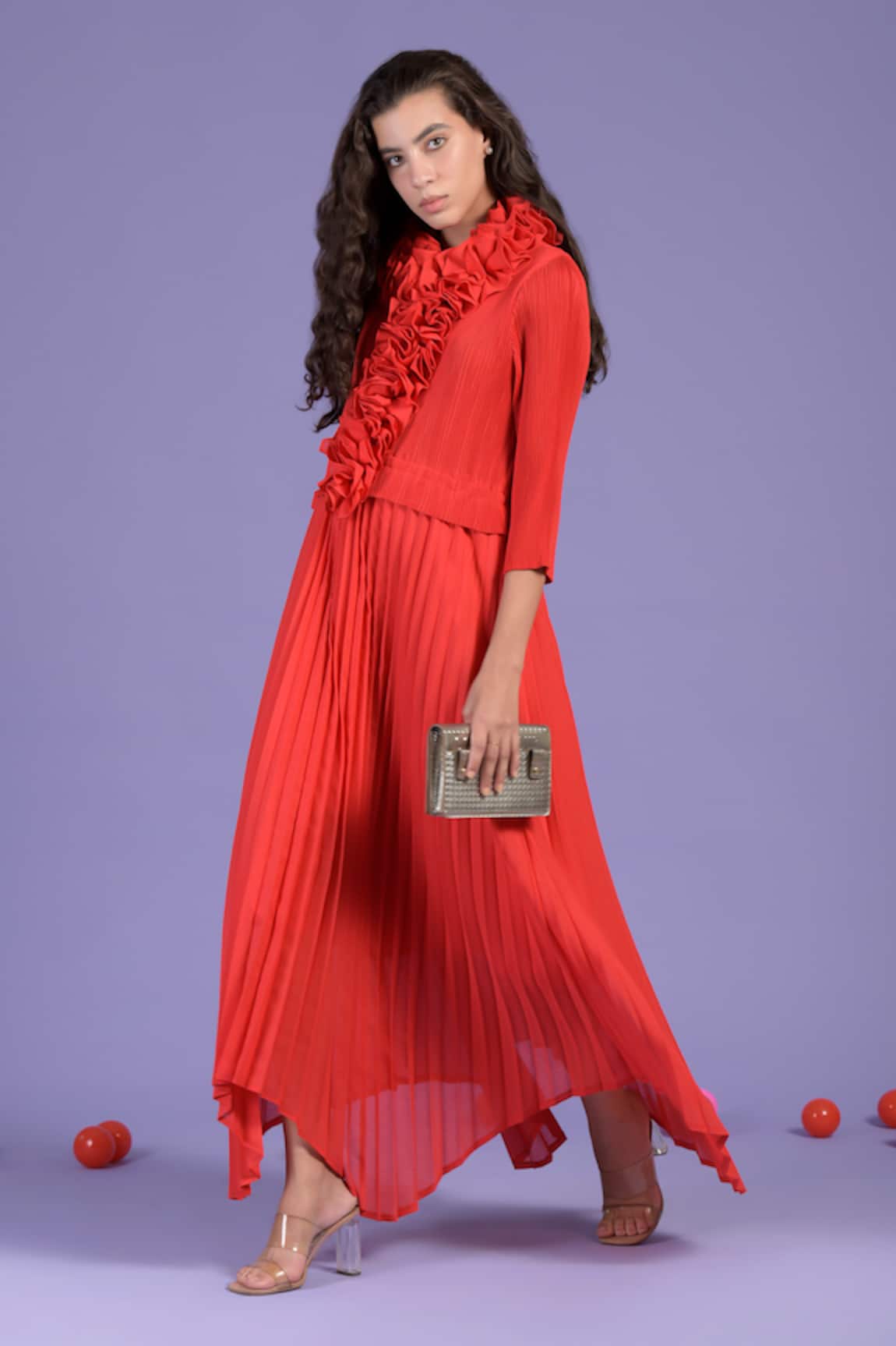 Tasuvure Raspberry Ruffled Dress 