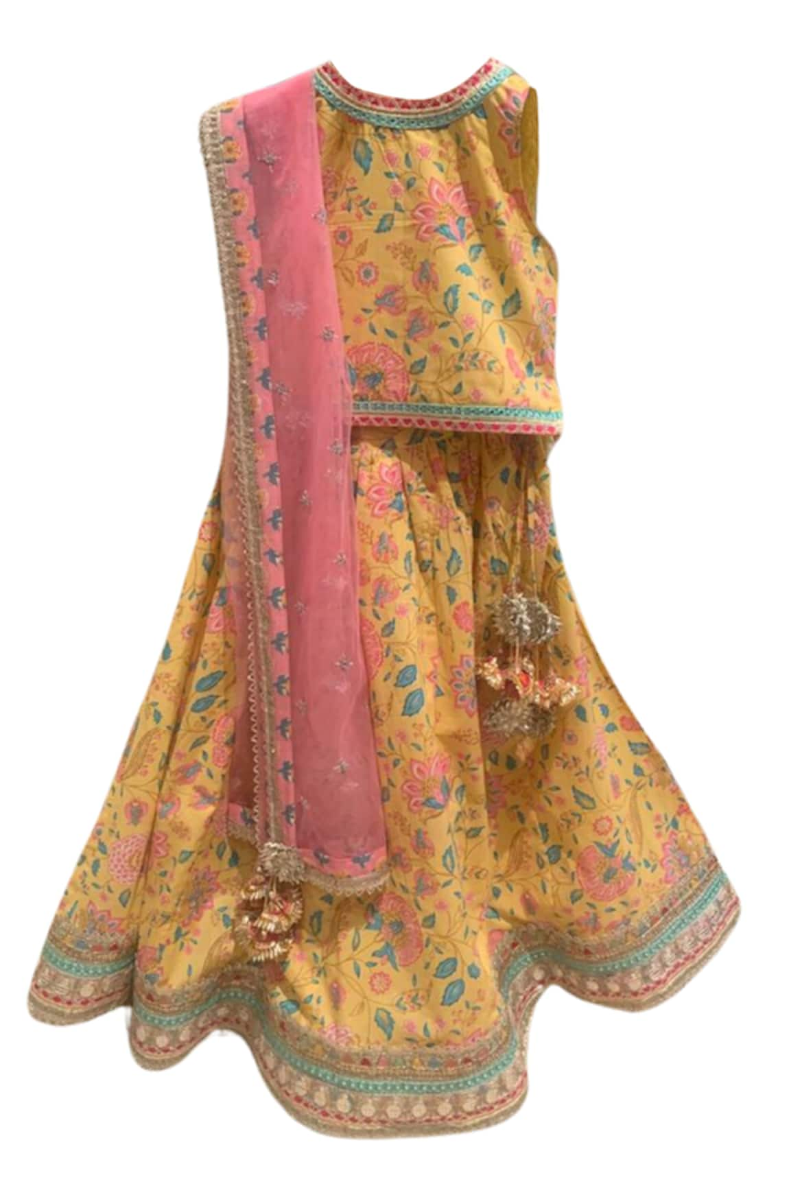 MINIME ORGANICS Floral Block Print Blouse Lehenga Set