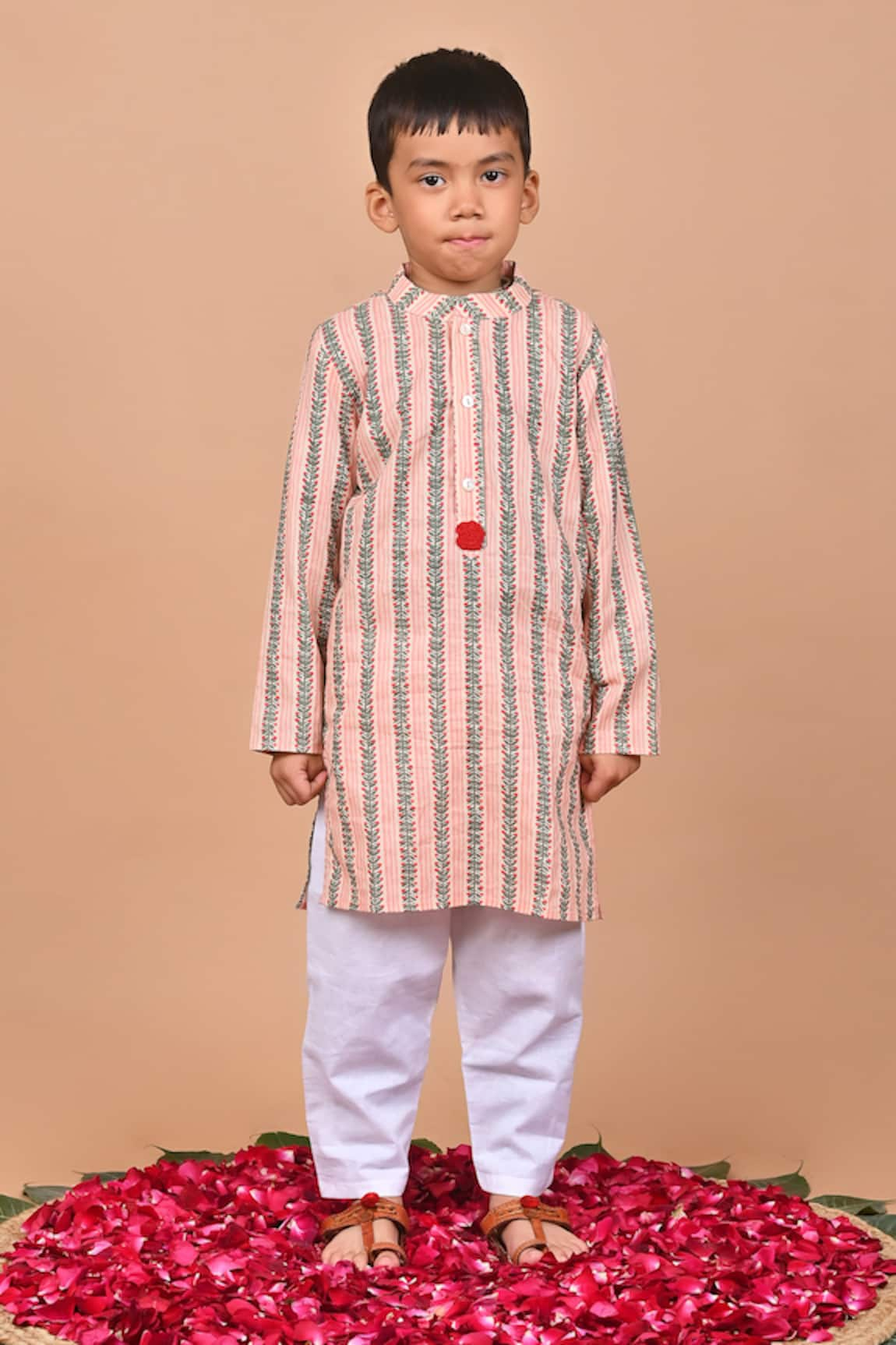 THE COTTON STAPLE Bourbon Crochet Placement Embroidered Kurta Set