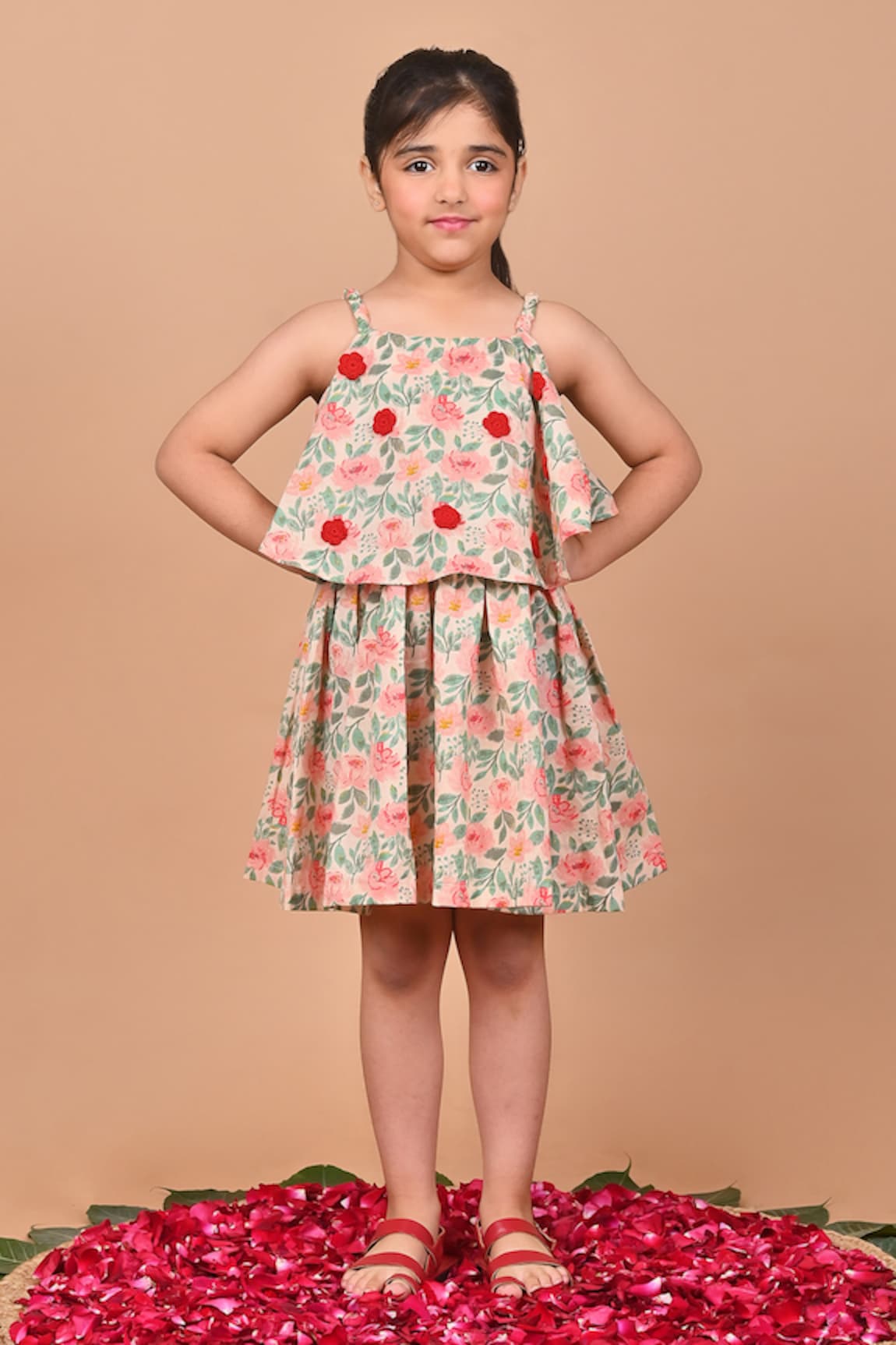 THE COTTON STAPLE Autumn Flower Placement Embroidered Dress