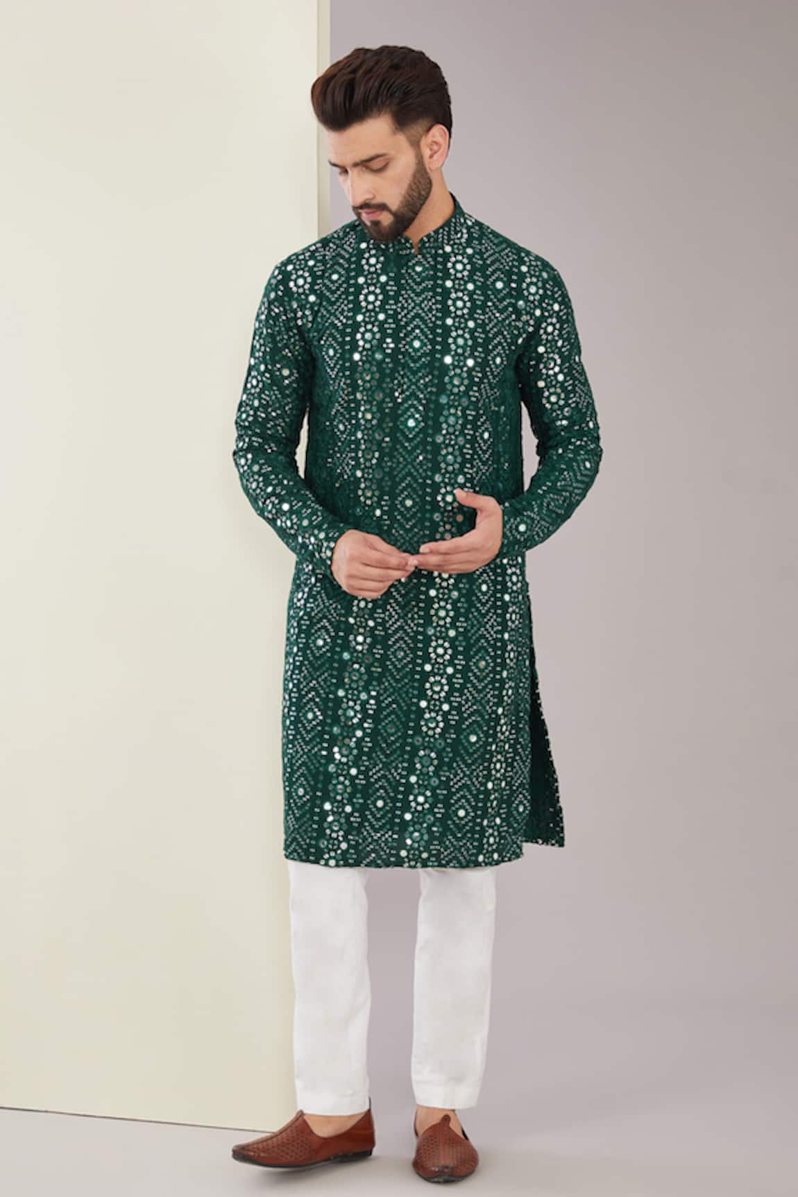 Kasbah Silk Floral Mirrorwork Embroidered Kurta Set 
