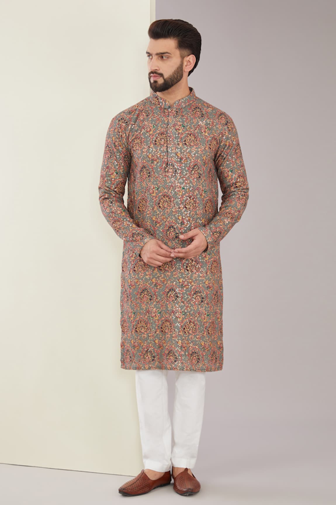 Kasbah Floral Print & Embroidered Kurta