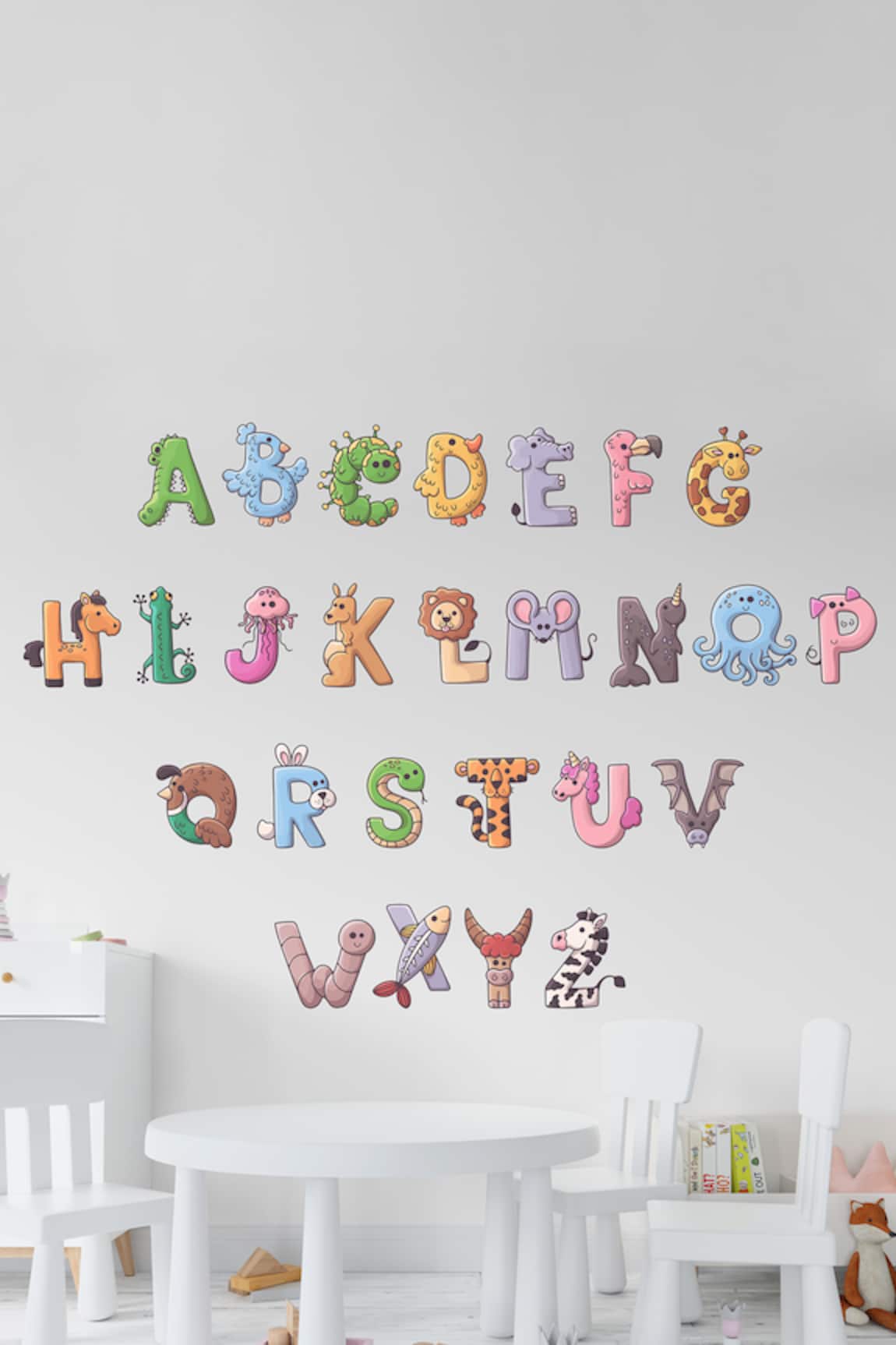 My Kids Wall Animal Illustrated Alphabets Wall Stickers Set