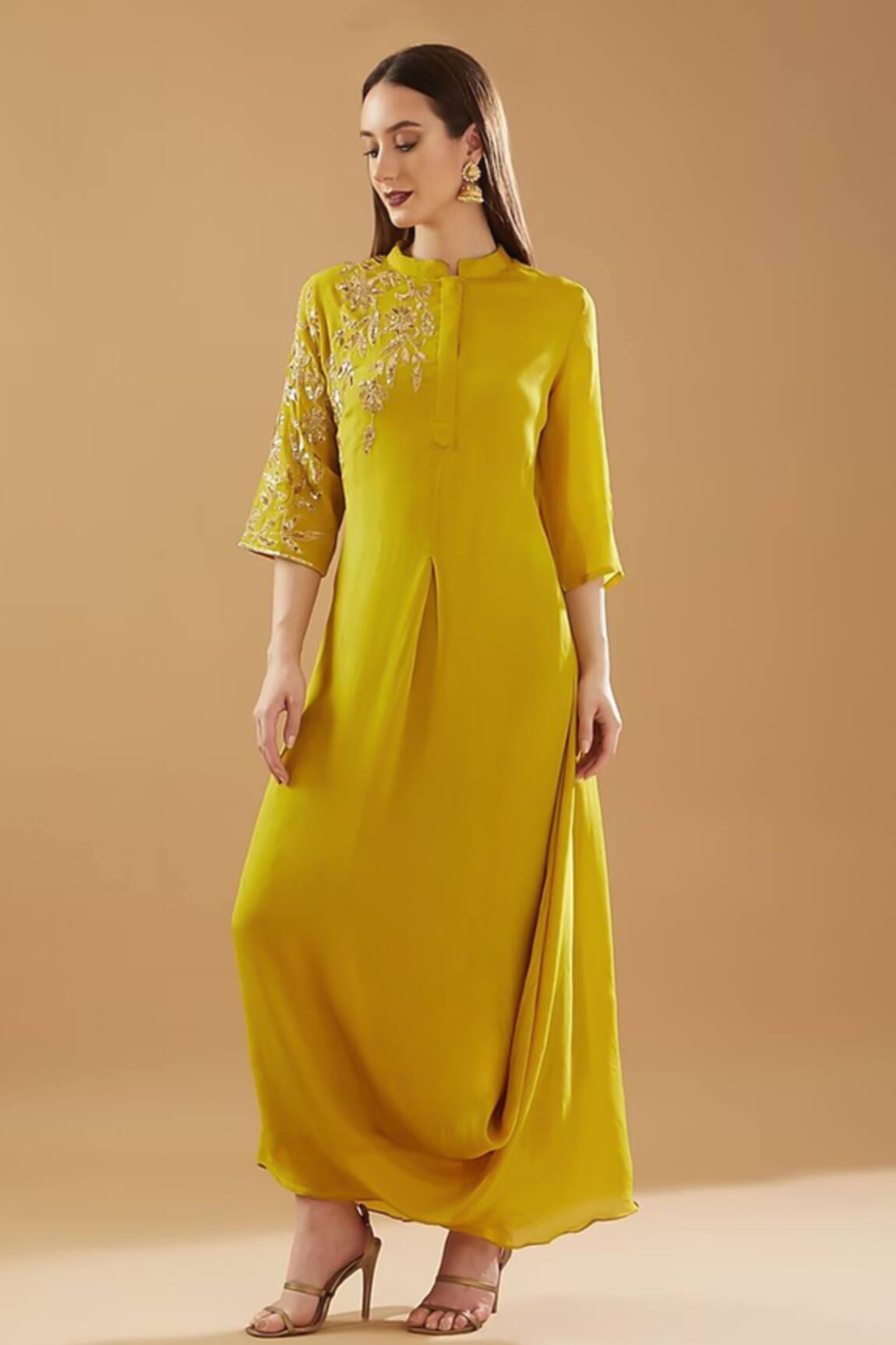 Baidehi Floral Placement Embroidered Draped Dress 