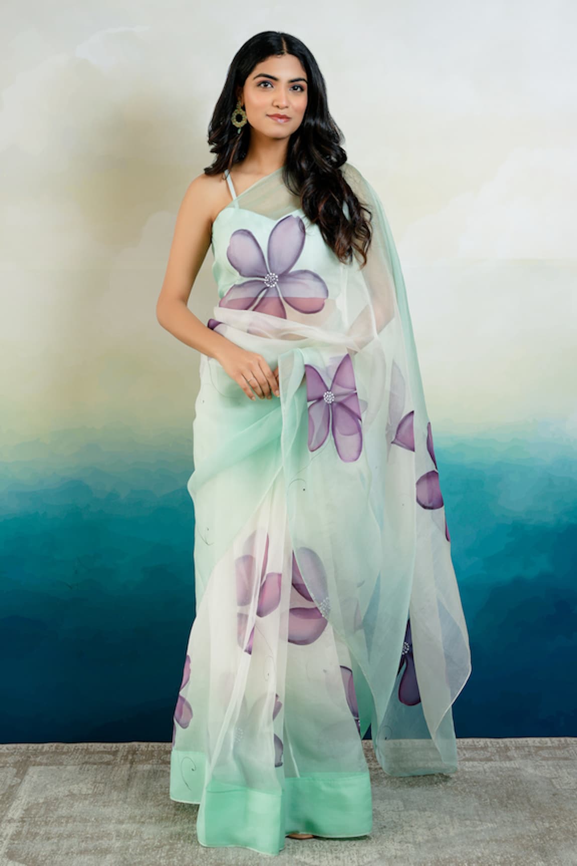 Mangalmay by Aastha Uns Florette Hand Painted Saree With Unstitched Blouse Piece