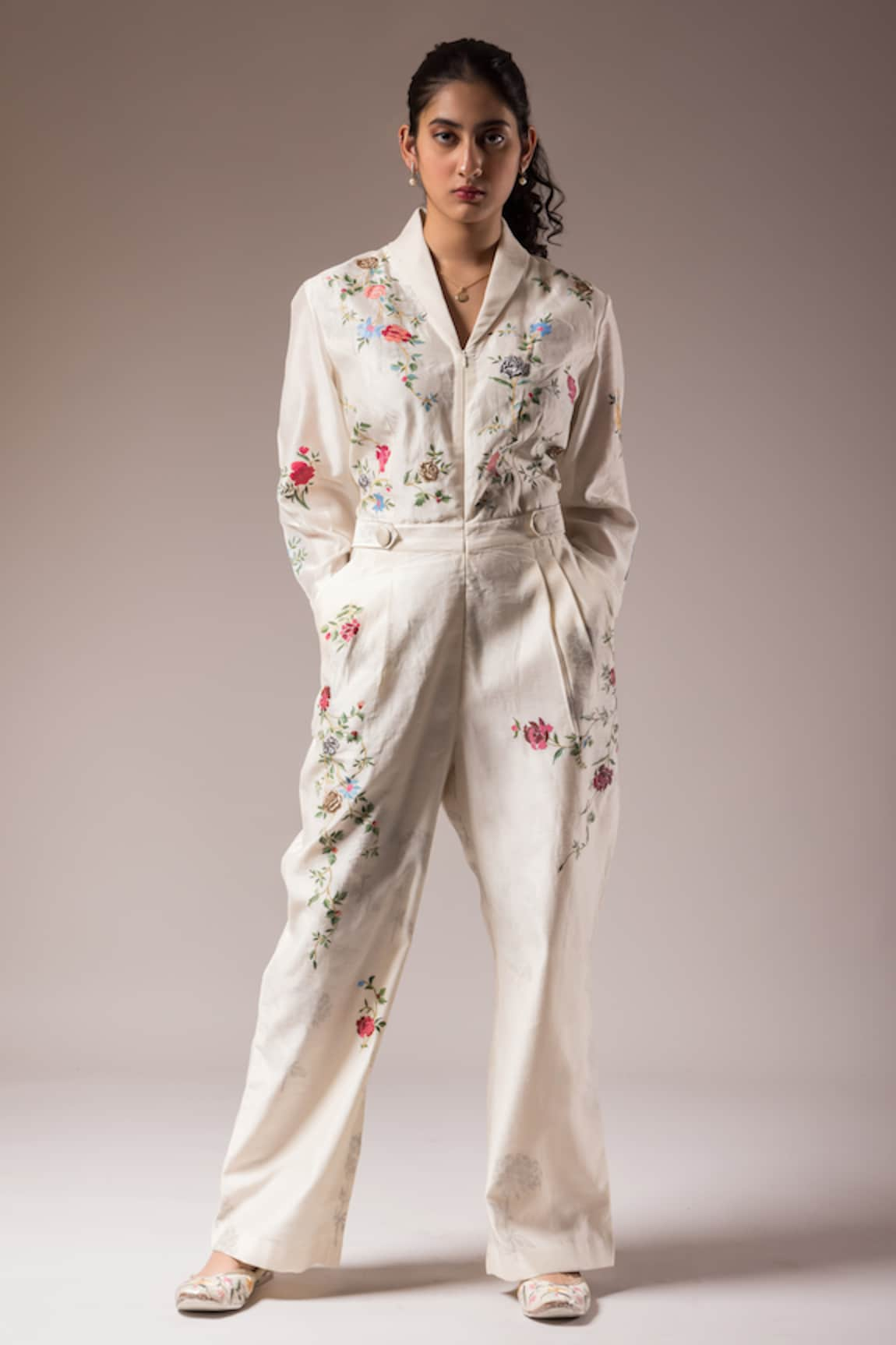 PRAMA BY PRATIMA PANDEY Florence Hand Painted Sailor Collar Jumpsuit