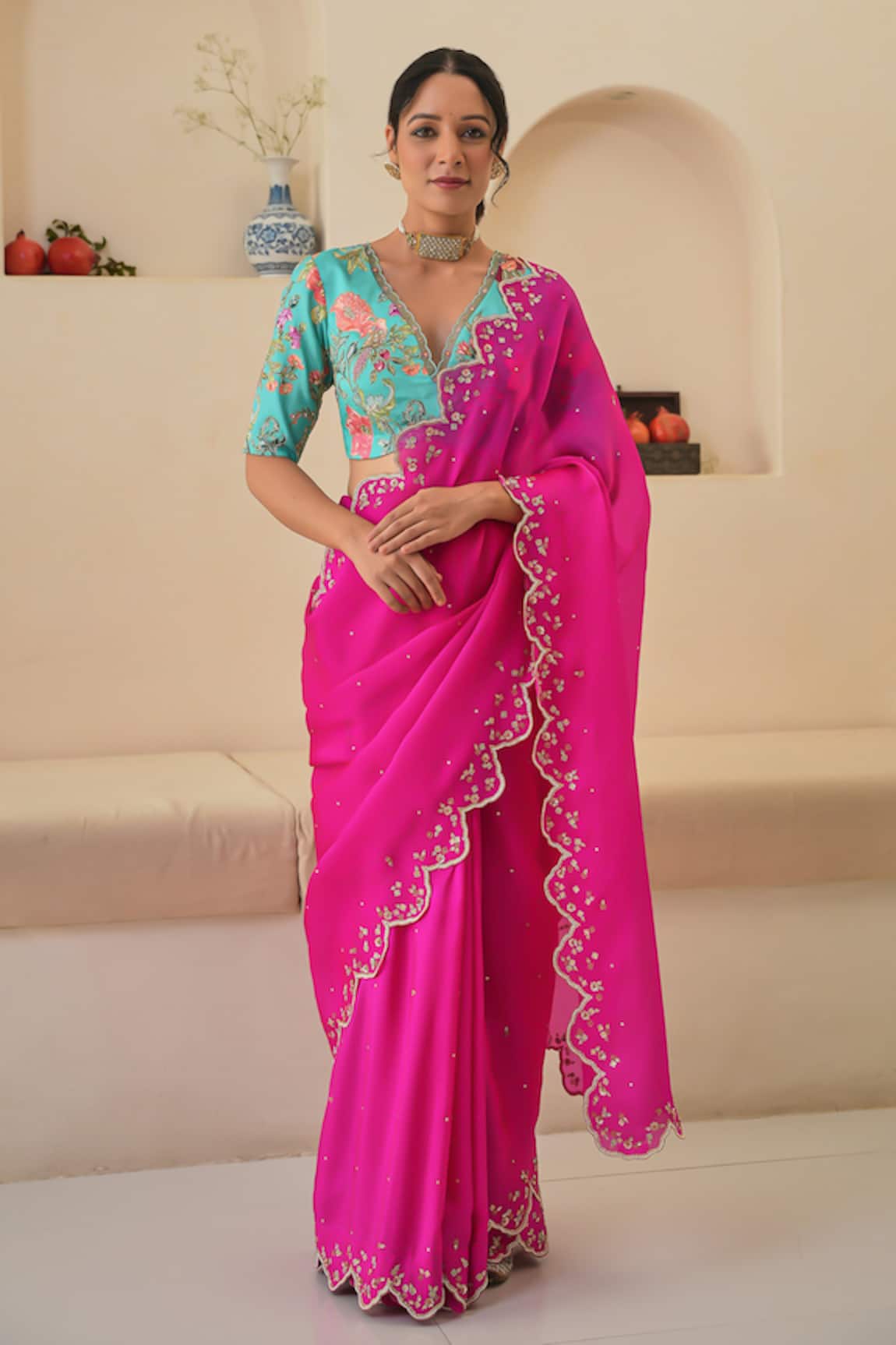 Pita Nila Nargis Saree With Floral Print Blouse