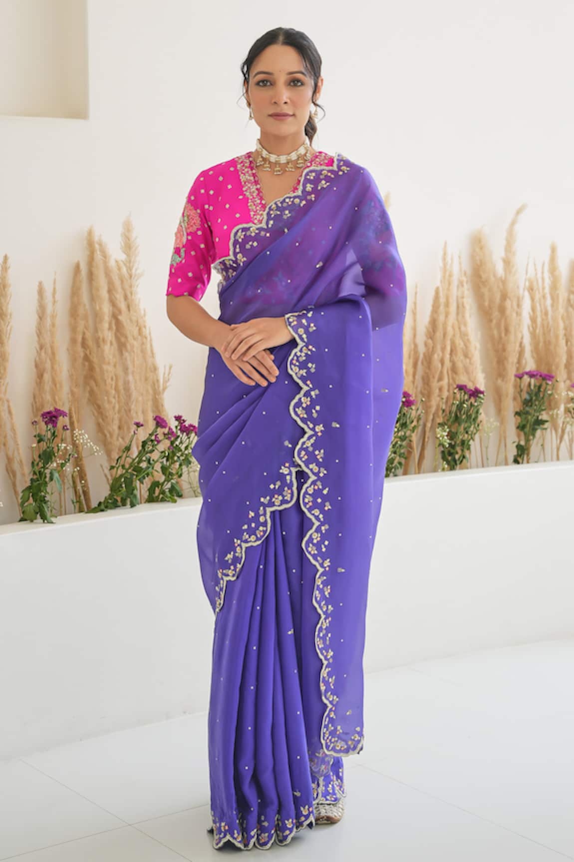 Pita Nila Nargis Saree With Embroidered Blouse