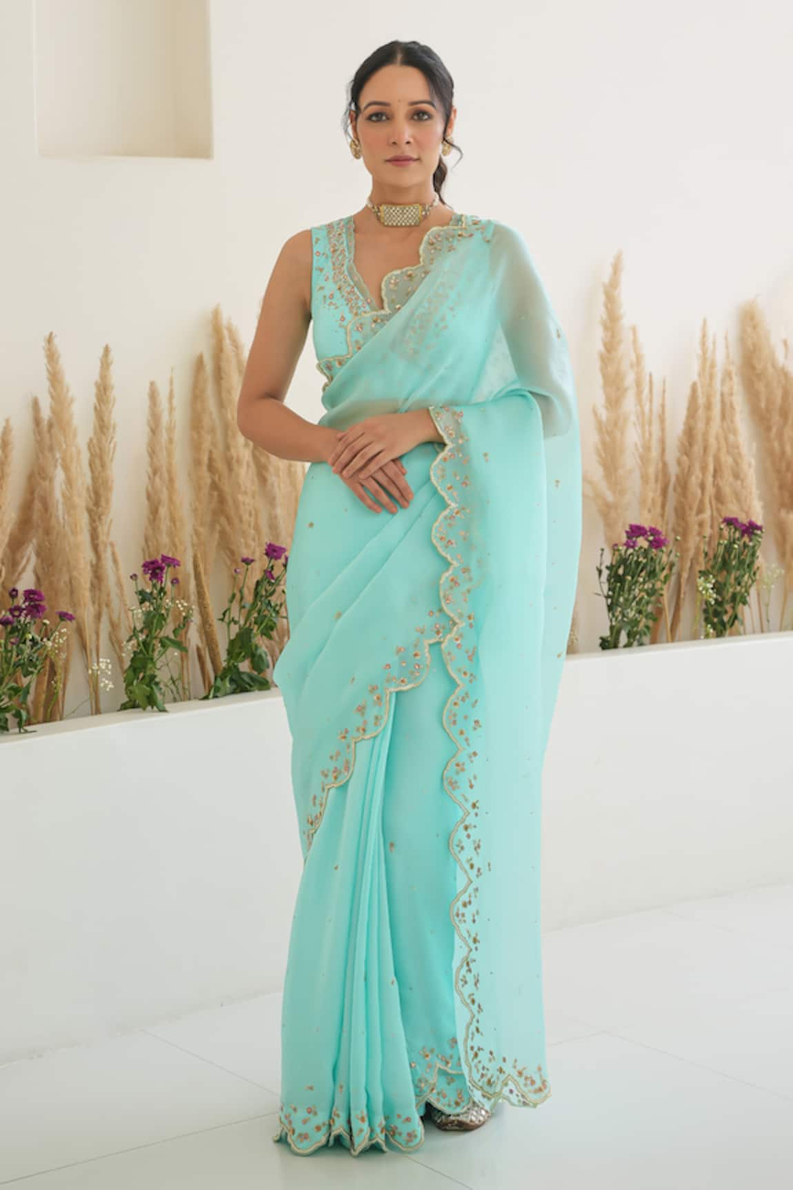 Pita Nila Nargis Hand Embroidered Saree With Blouse