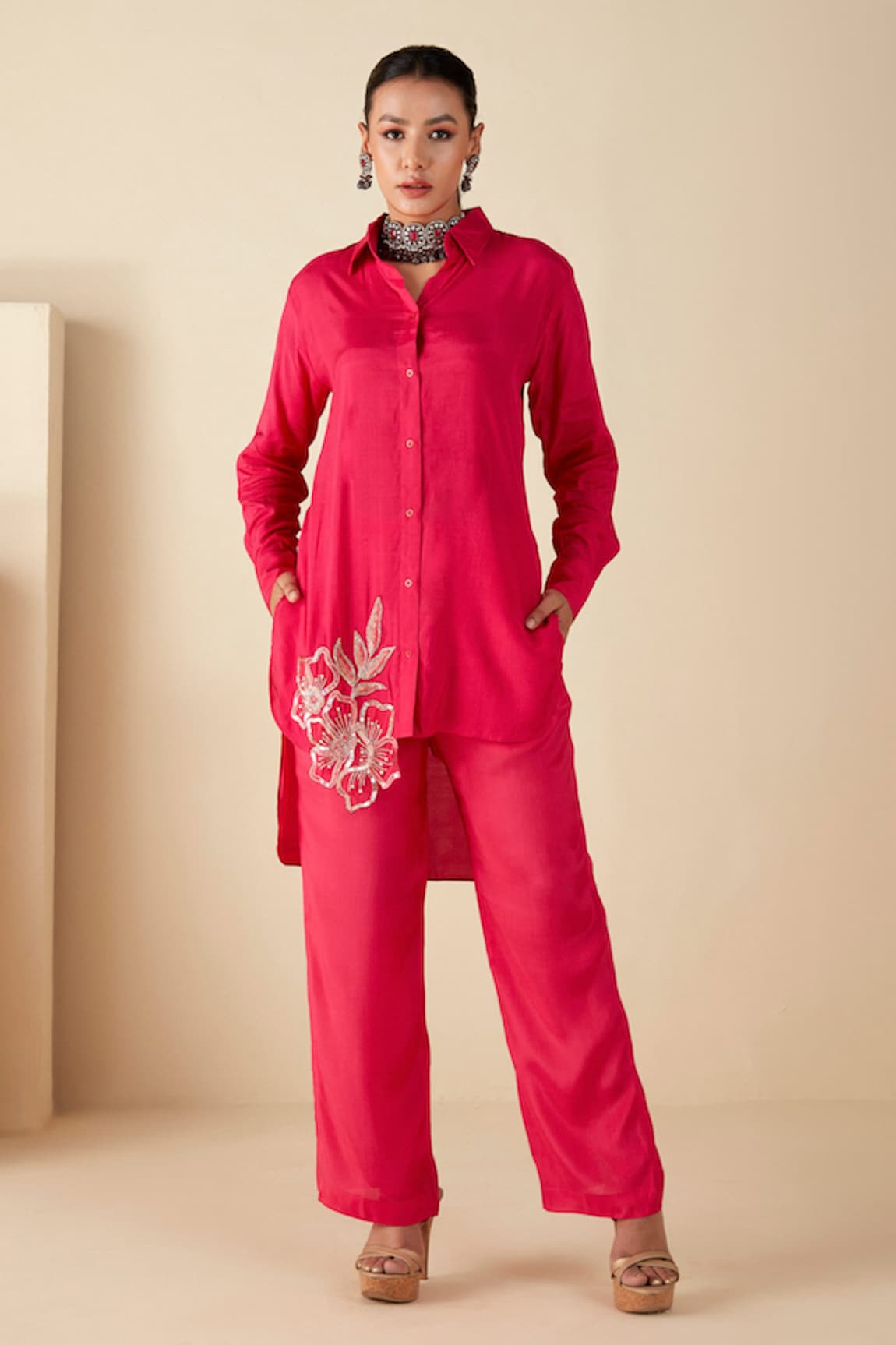 Suruchi Parakh High Low Embroidered Tunic Pant Set
