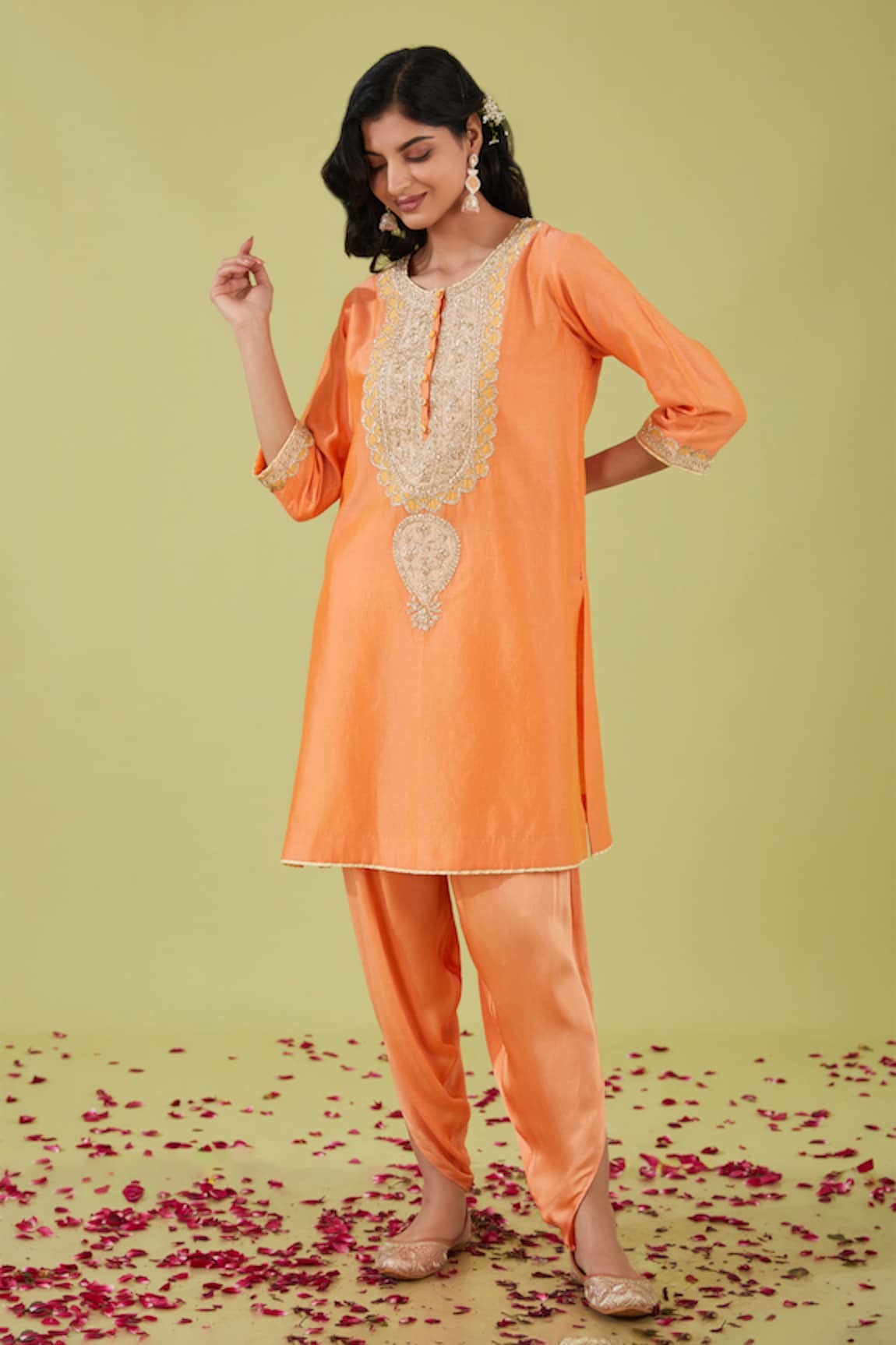 Preeti S Kapoor Blossom Yoke Embroidered Kurta With Samosa Pant