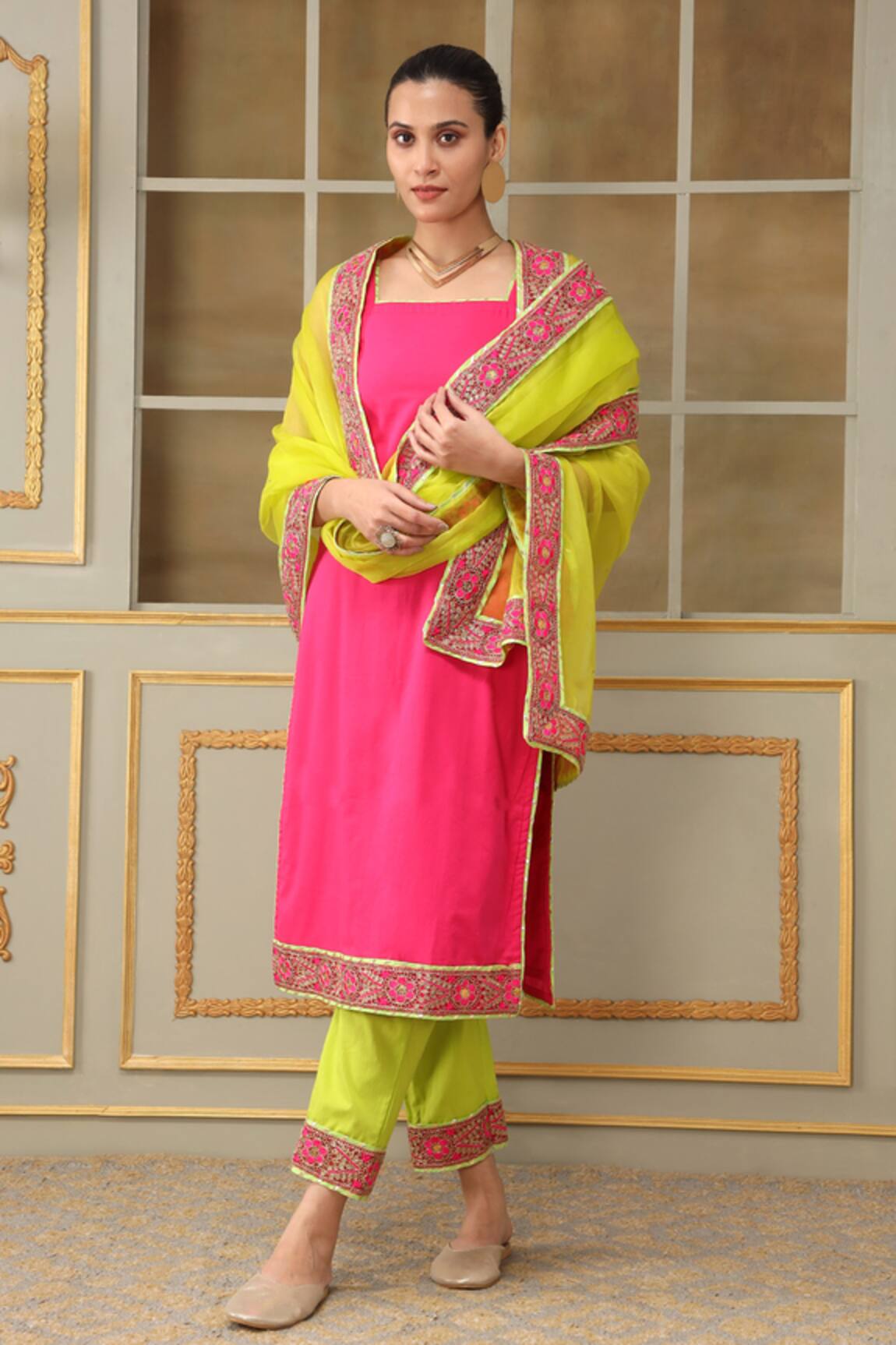 Pomcha Jaipur Saadgi Lace Embellished Straight Kurta Set 