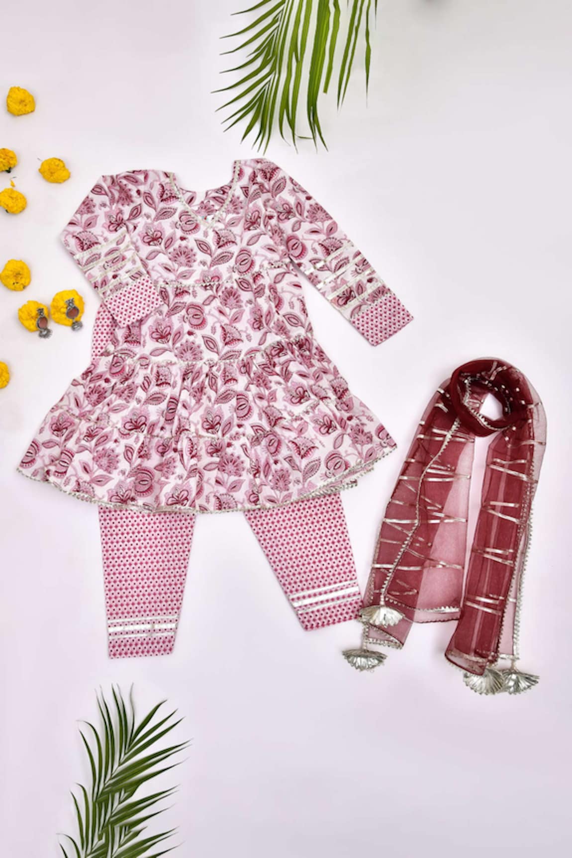 Yuvrani Jaipur Tiered Floral Print Kurta Pant Set