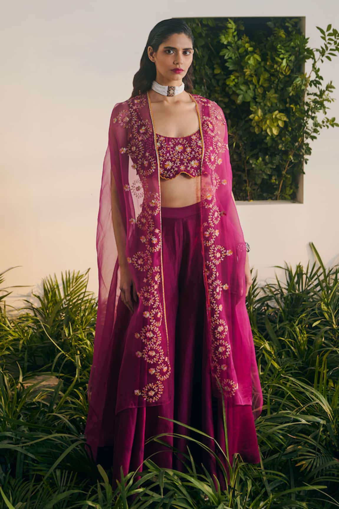 Shikha Mehta Anvee Embroidered Cape Sharara Set