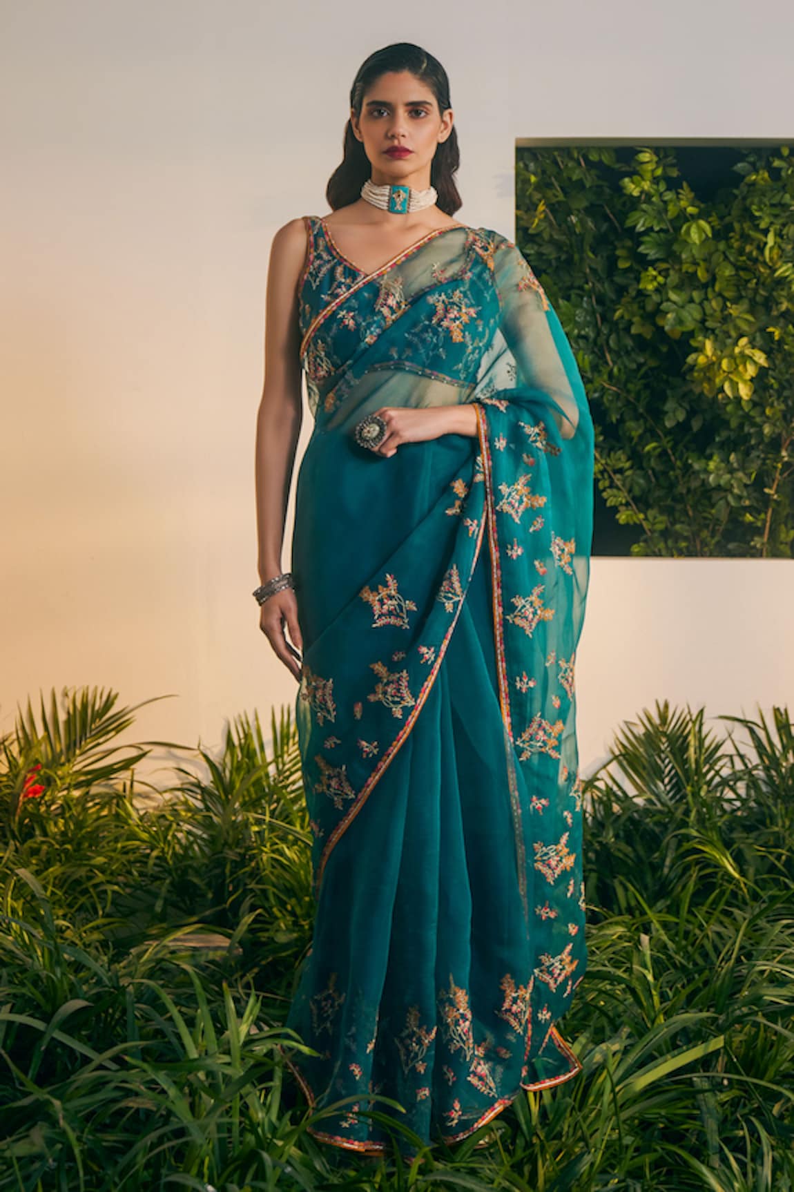 Shikha Mehta Zina Silk Organza Embroidered Saree With Blouse