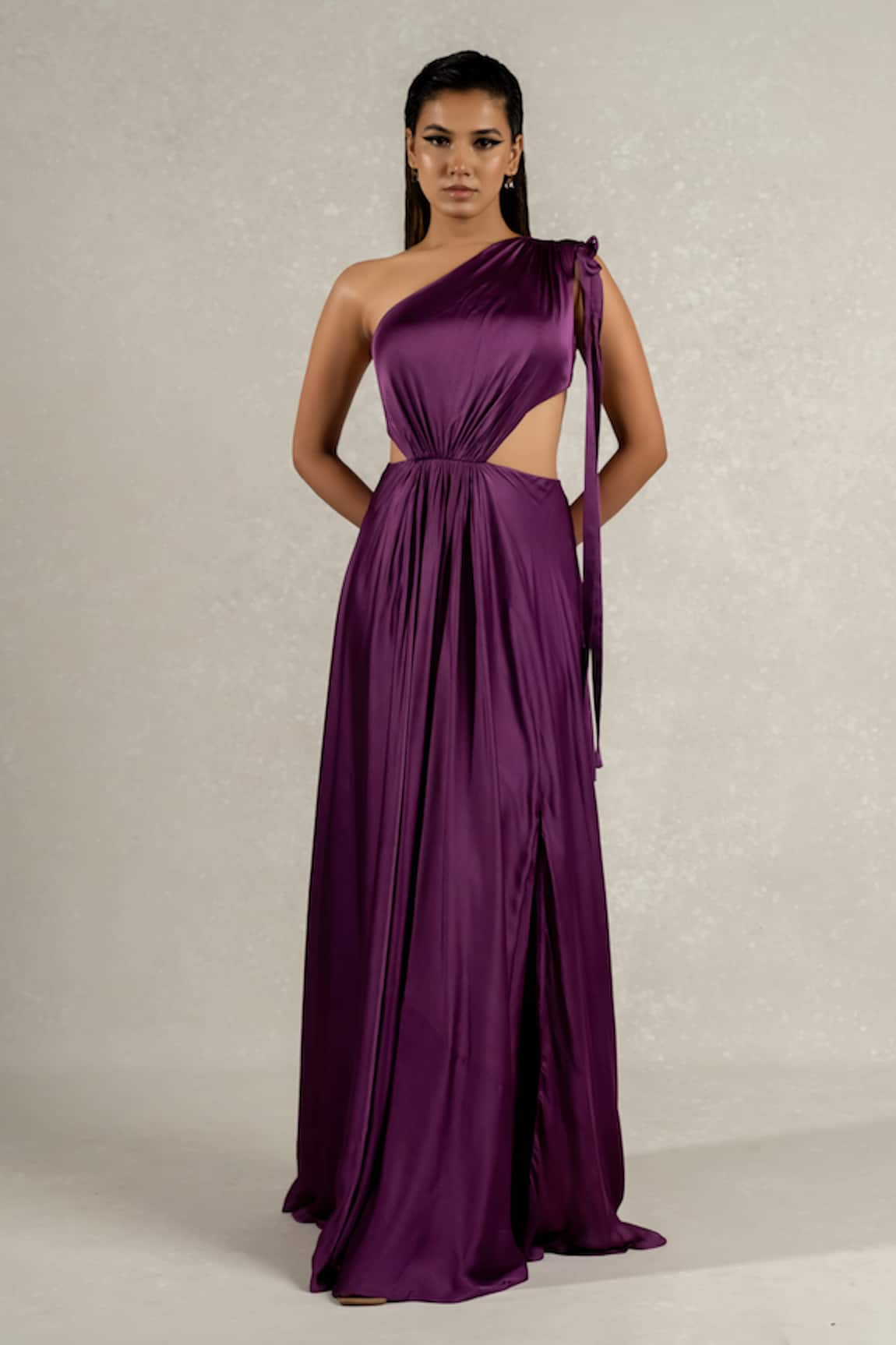 Pinup By Astha Side Cut One Shoulder Gown