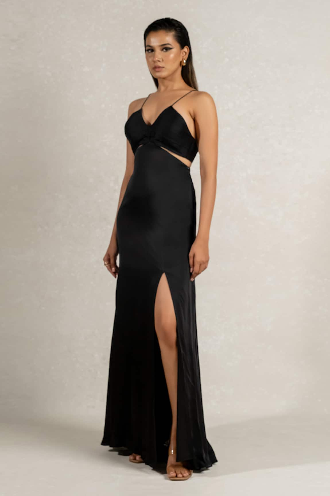 Pinup By Astha Hand Pleated High Slit Gown