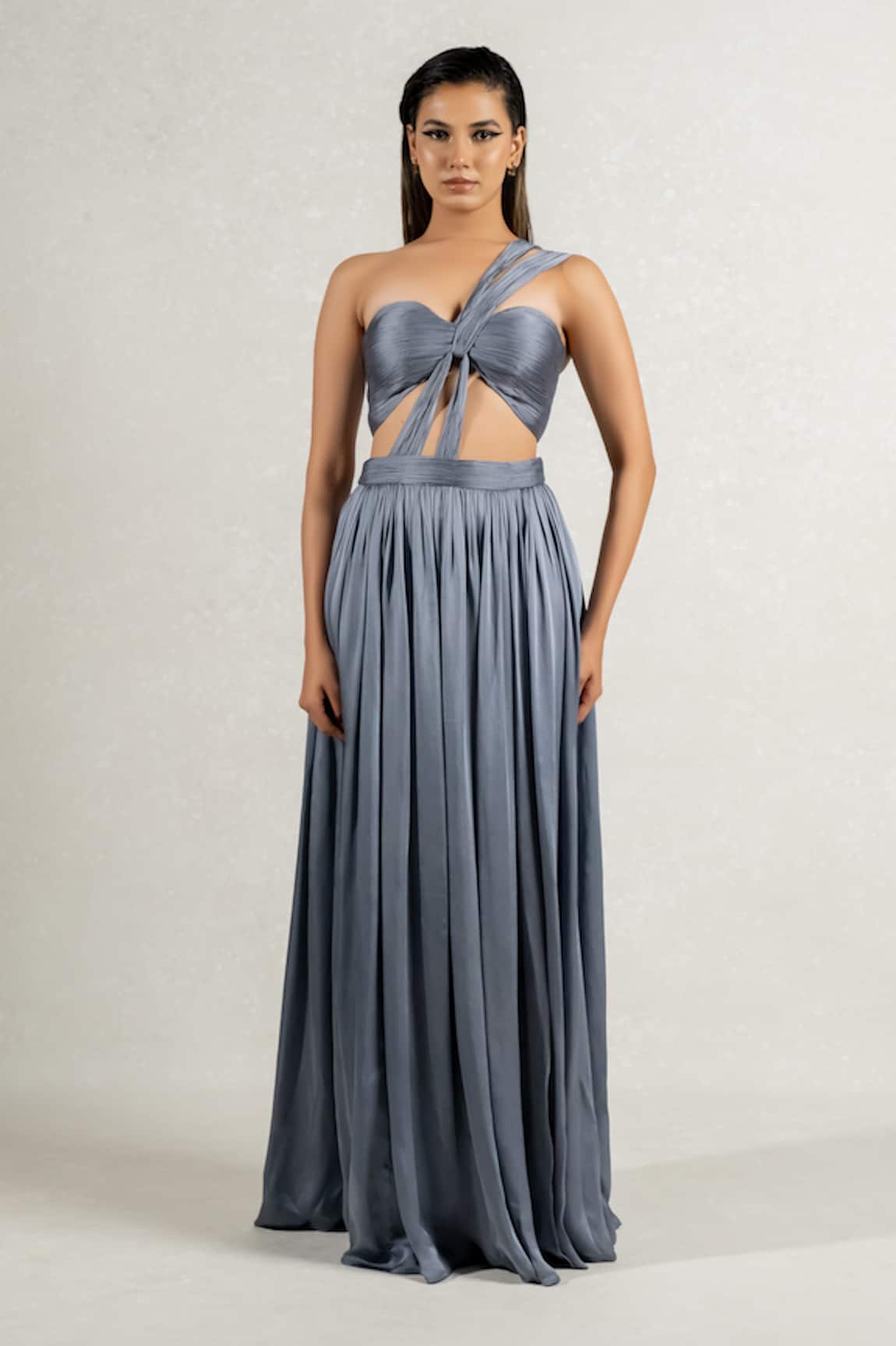 Pinup By Astha Hand Pleated High Slit Gown