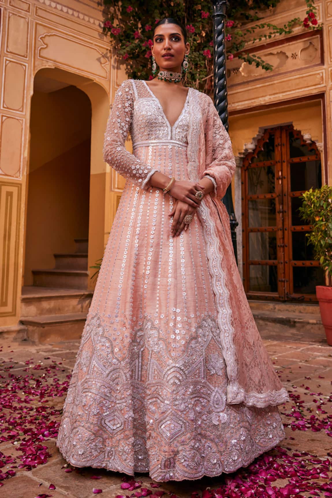 The Royaleum Daiva Embroidered Anarkali With Lace Embroidered Dupatta