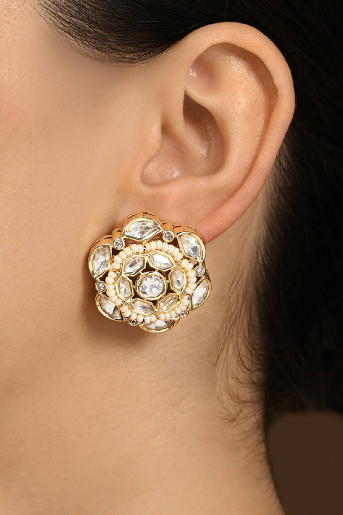 Joules By Radhika Shimmery Floral Kundan Stud Earrings 