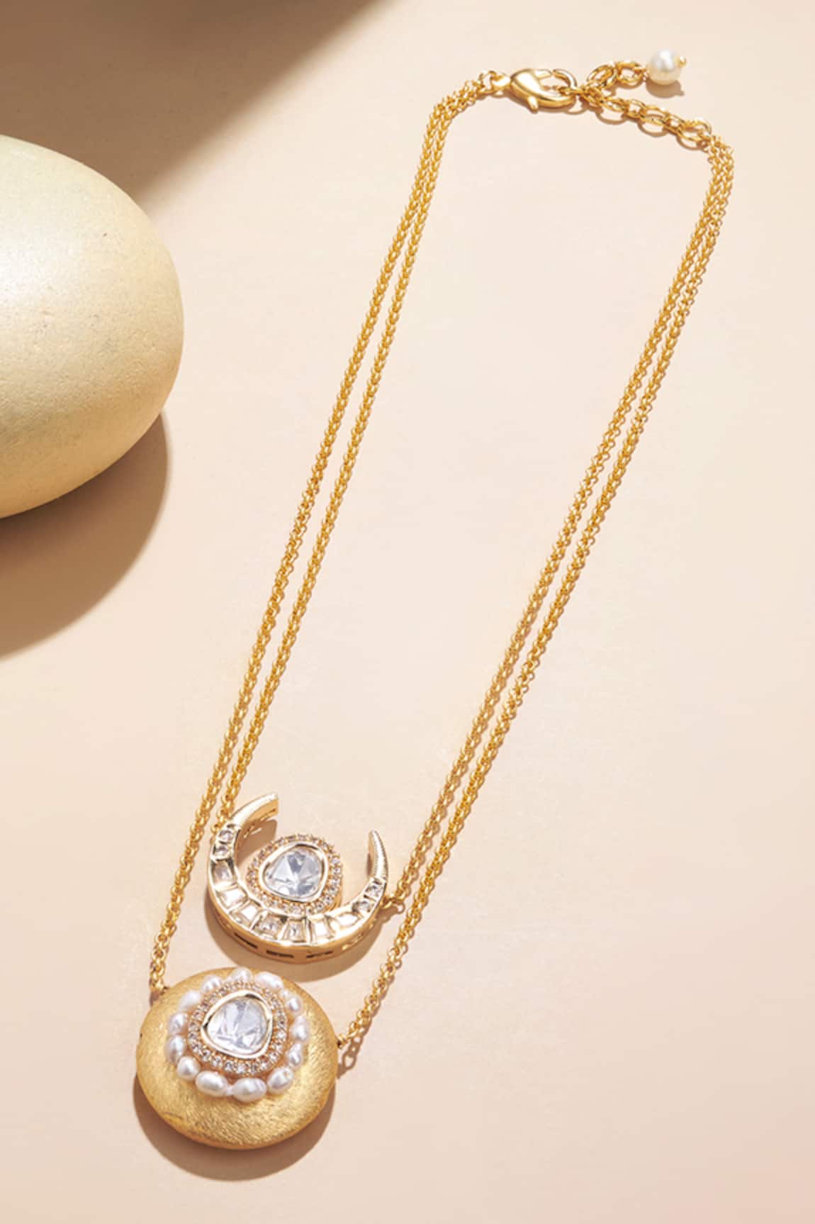 Joules By Radhika Iridescent Polki Studded Crecent Layered Necklace 