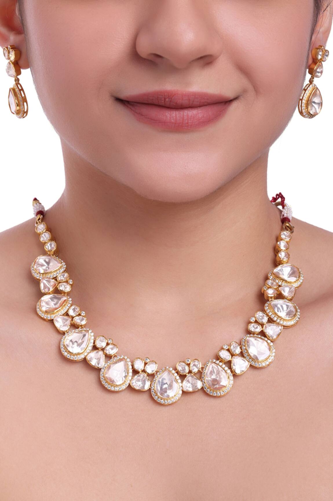 Sica Jewellery Tear Drop Moissanite Polki Jewellery Set 