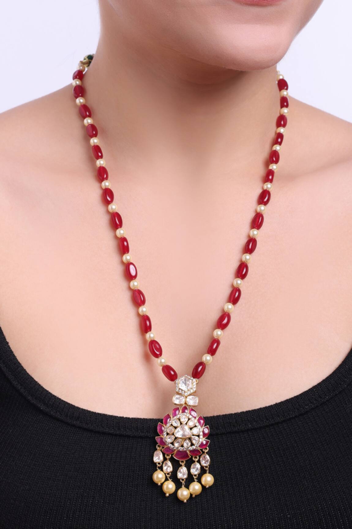 Sica Jewellery Lotus Moissanite Polki Long Necklace 