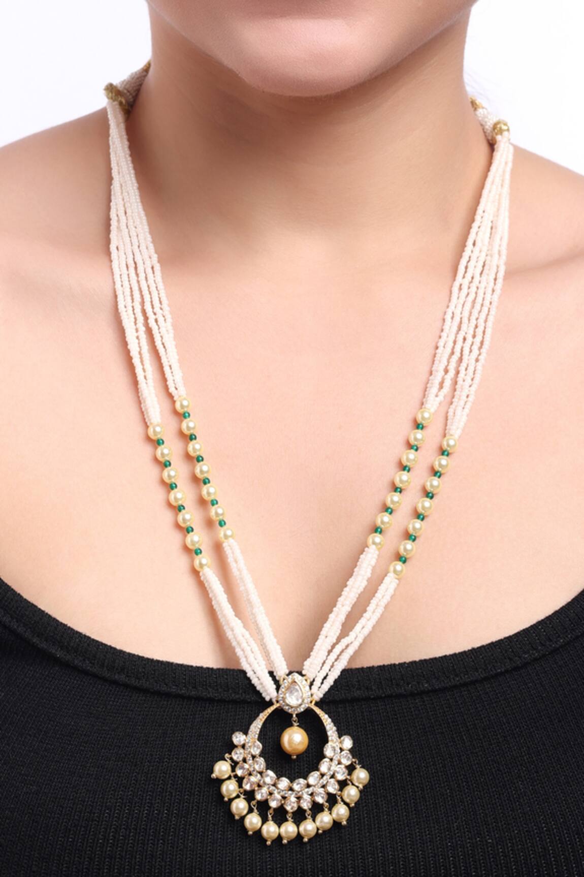 Sica Jewellery Crescent Moissanite Polki Embellished Long Necklace 