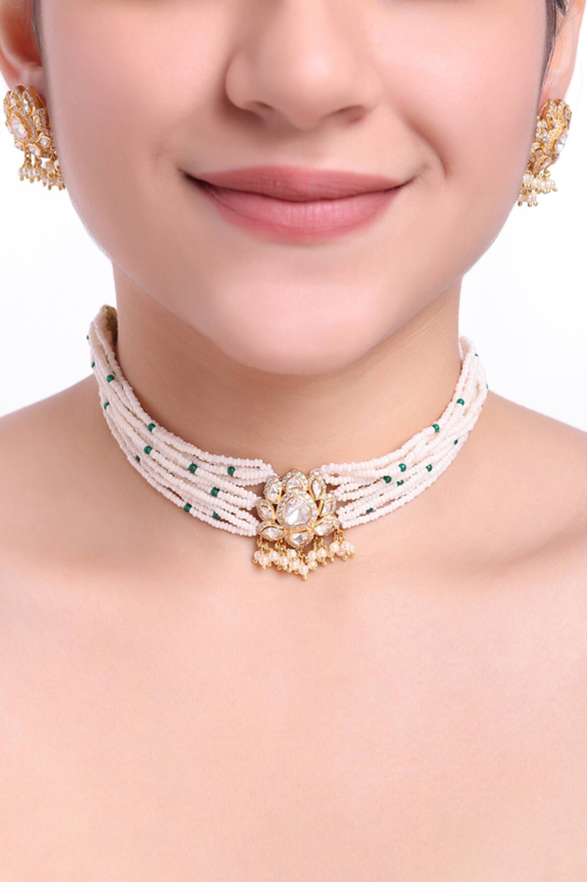 Sica Jewellery Padma Moissanite Polki Studded Jewellery Set 
