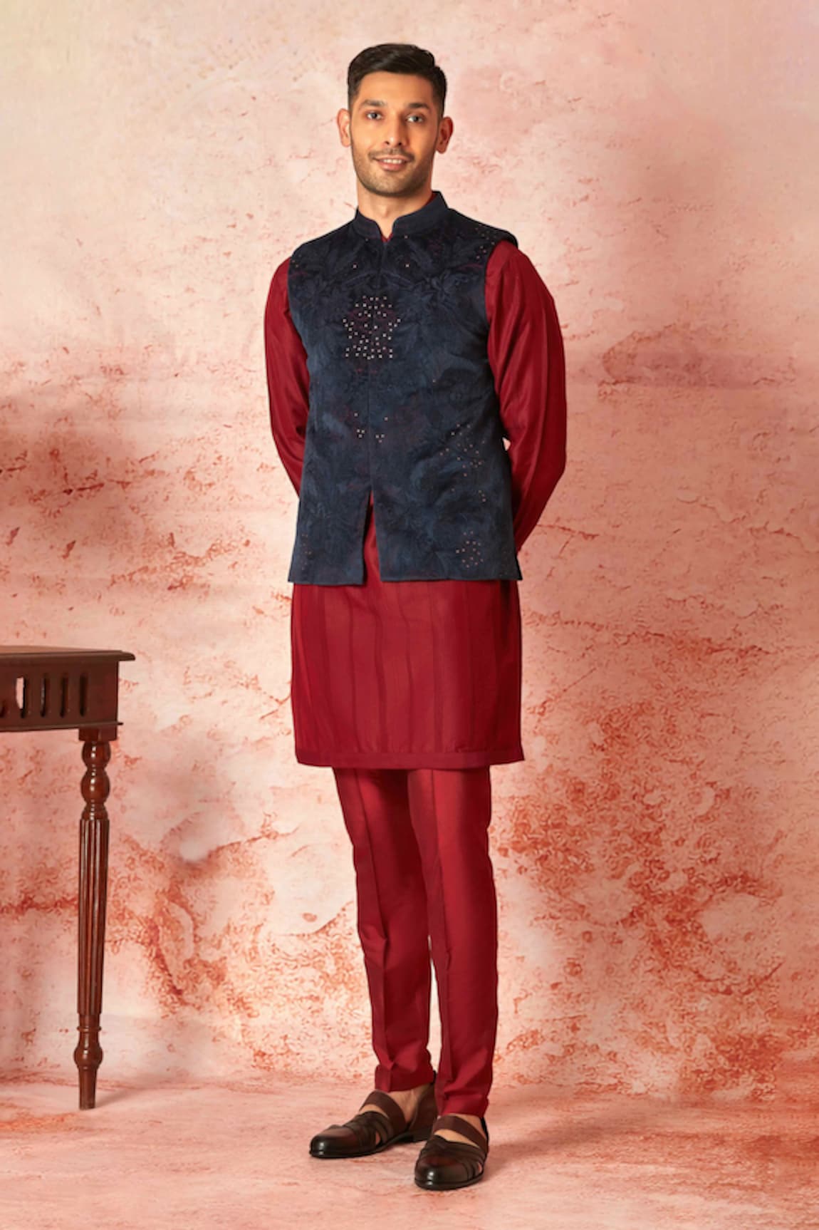 Asuka Velvet Embroidered Bundi Kurta Set