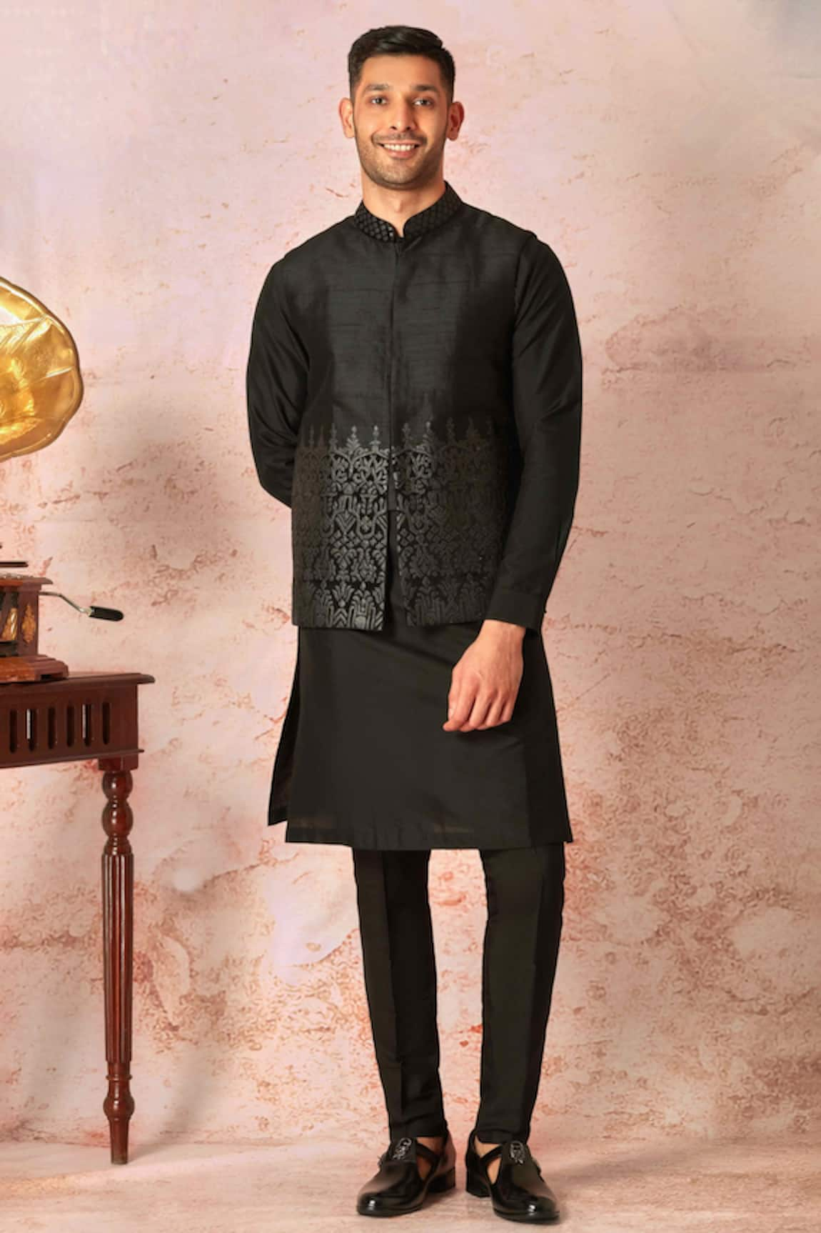 Asuka Leather Embellished Bundi Kurta Set