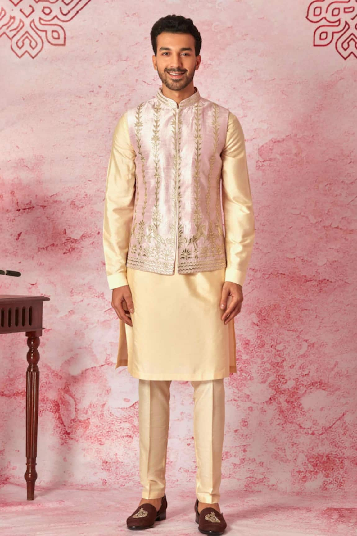 Asuka Raw Silk Leather Work Bundi Kurta Set