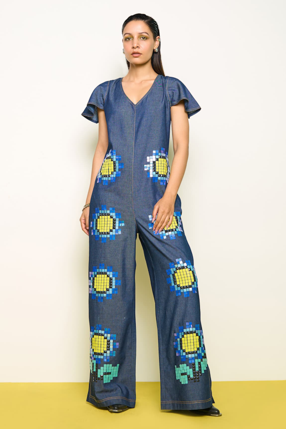 Pooja Rajgarhia Gupta Denim Wildflower Hand Embroidered Jumpsuit