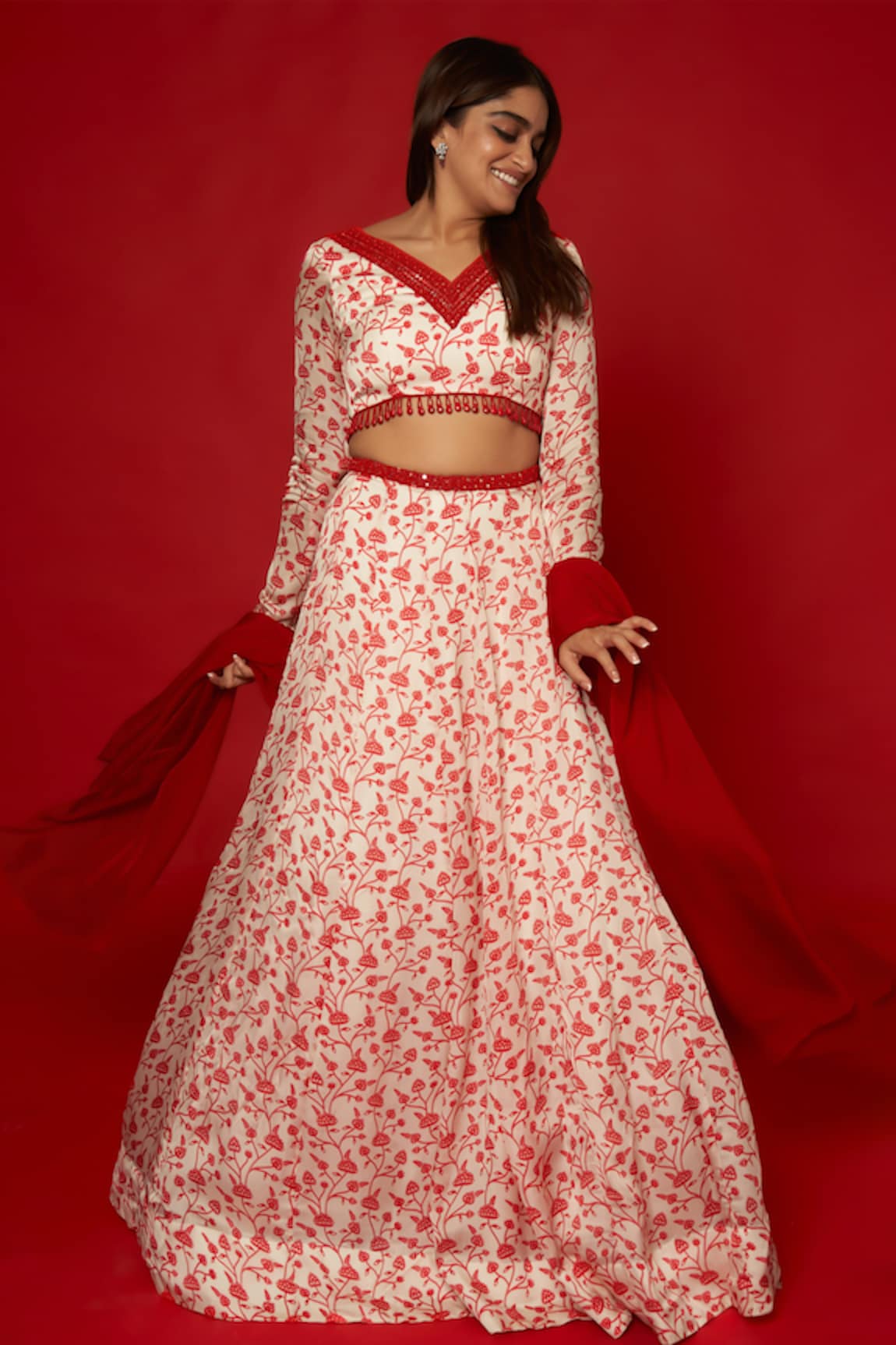 Essay by Sumedha Agrawal Lotus Vine Print Lehenga Set