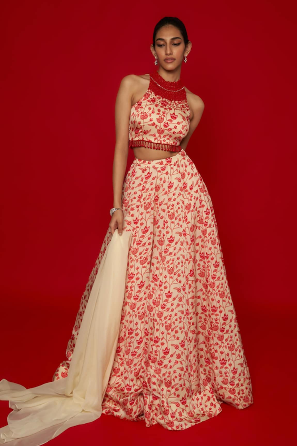 Essay by Sumedha Agrawal Lotus Jaal Print Lehenga Set