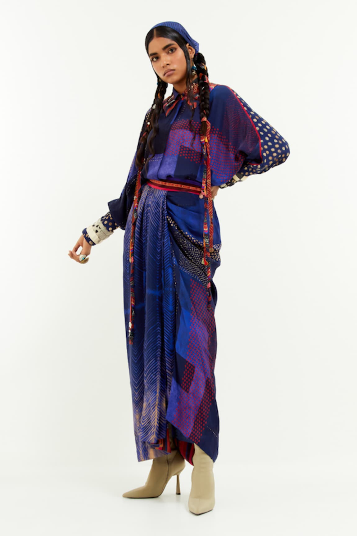 Aseem Kapoor Mandala Printed Shirt With Draped Skirt