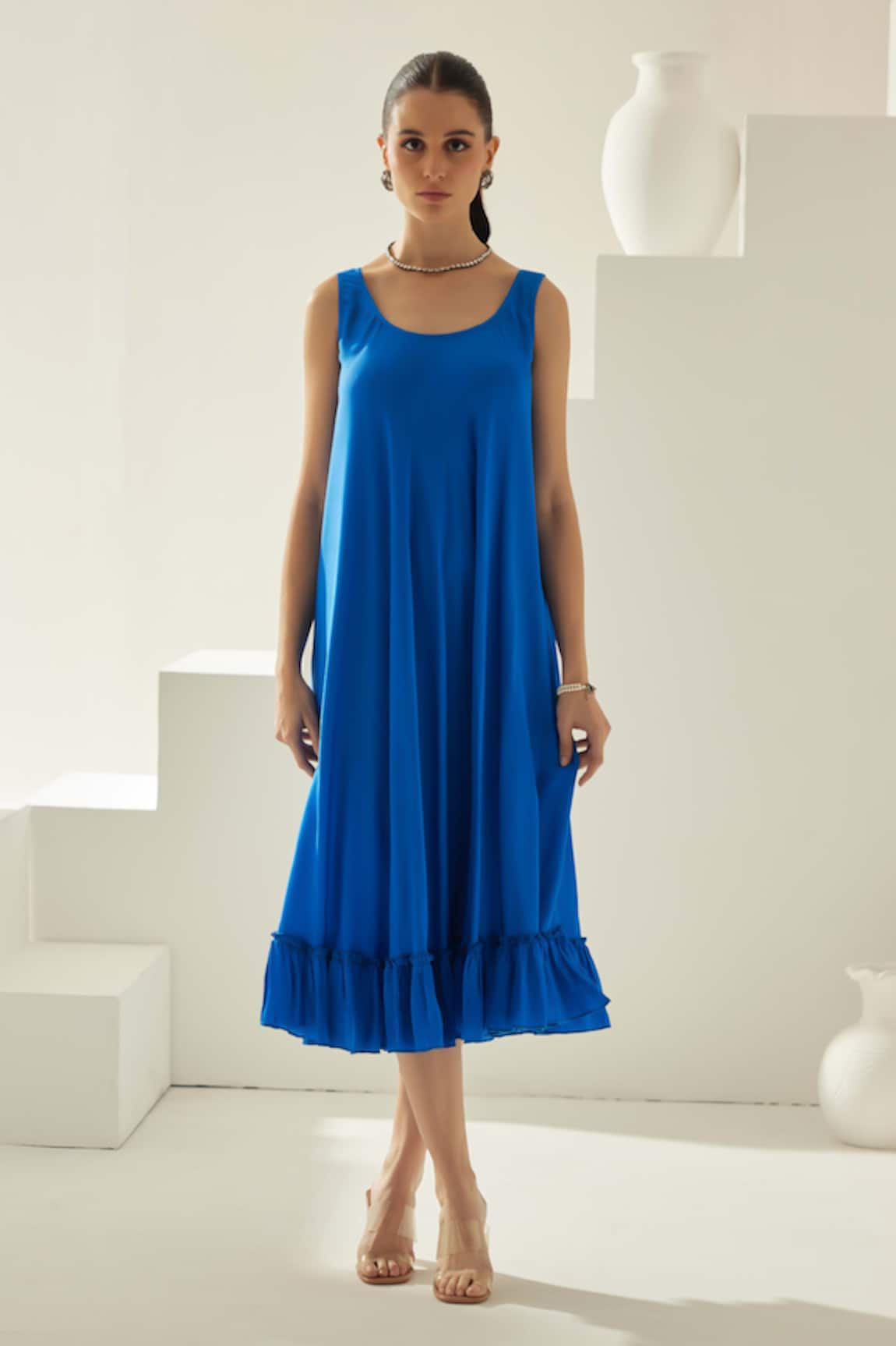 Wear JaJa Solid Round Neck Midi Dress