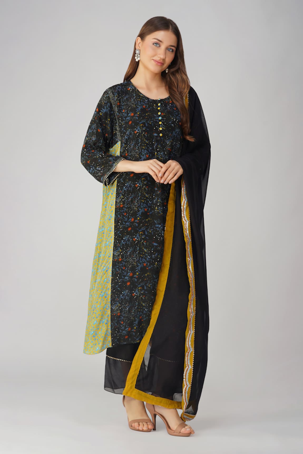 Devyani Mehrotra Leaf Print Panelled Kurta Set