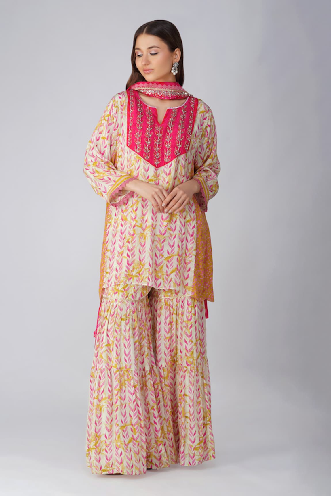 Devyani Mehrotra Leaf Print Kurta Gharara Set