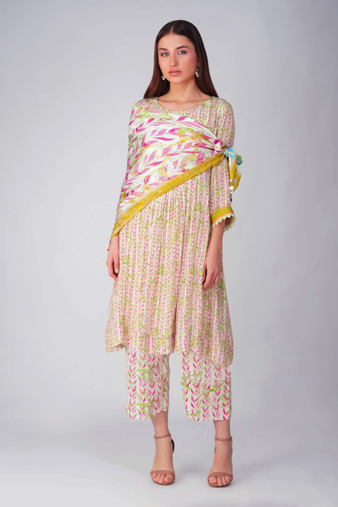 Devyani Mehrotra Leaf Print A-Line Kurta Set