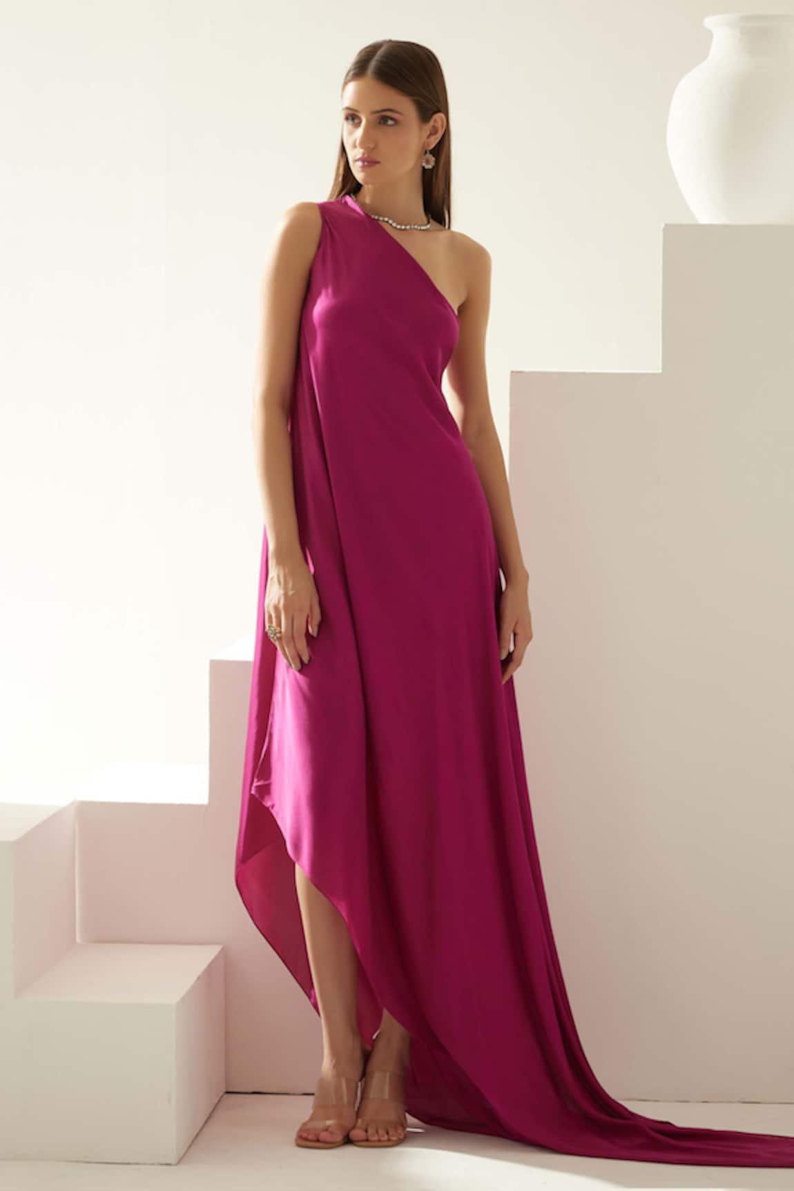 Wear JaJa Plain One-Shoulder Maxi Dress