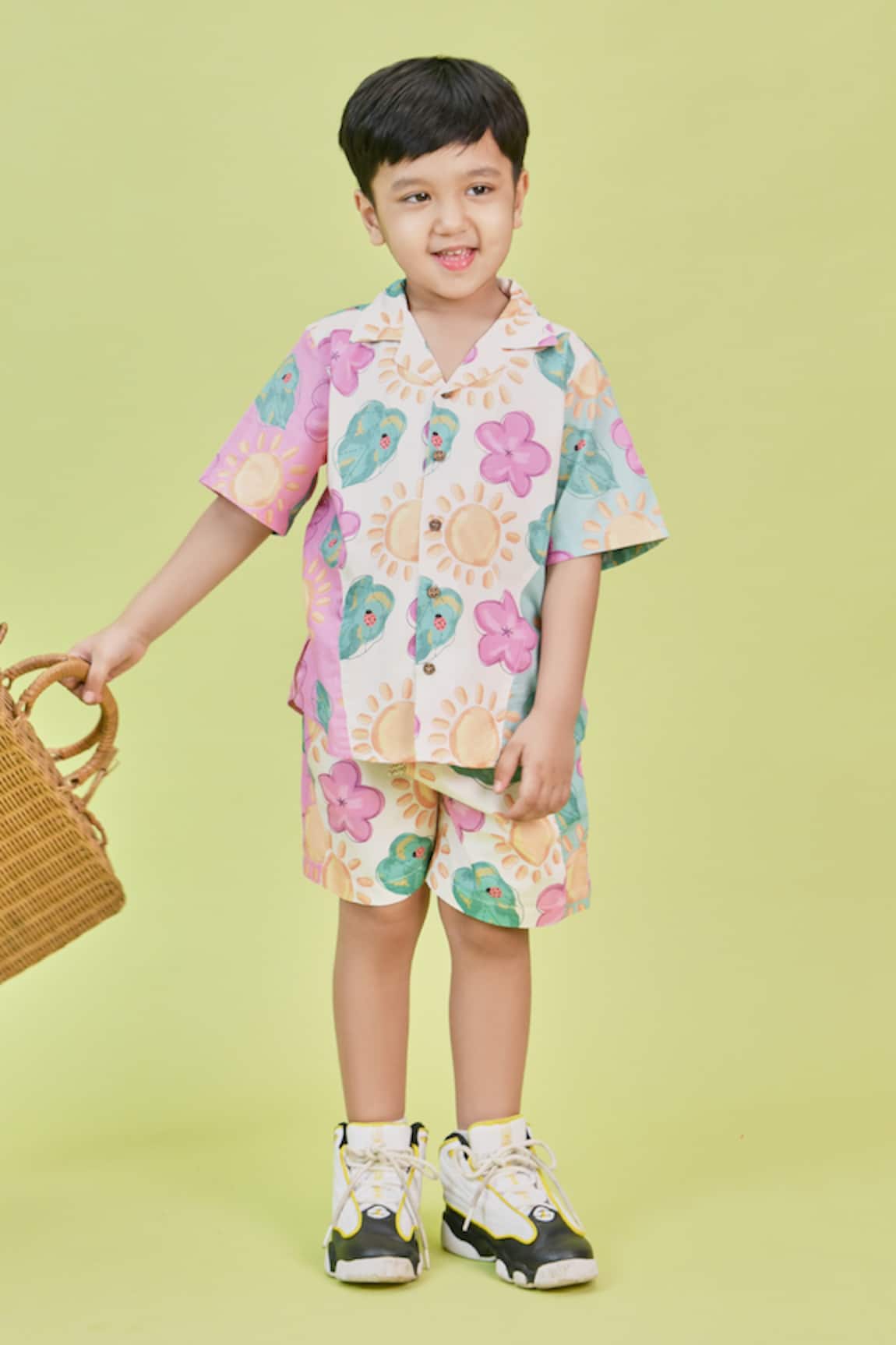 Little Shiro Cute Angles Blossom Print Shirt With Shorts