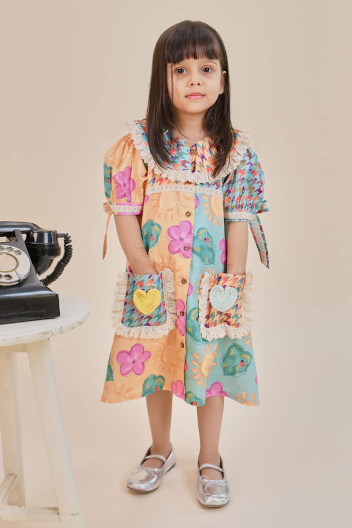 Little Shiro The Alaina Floral Geometric Print Dress