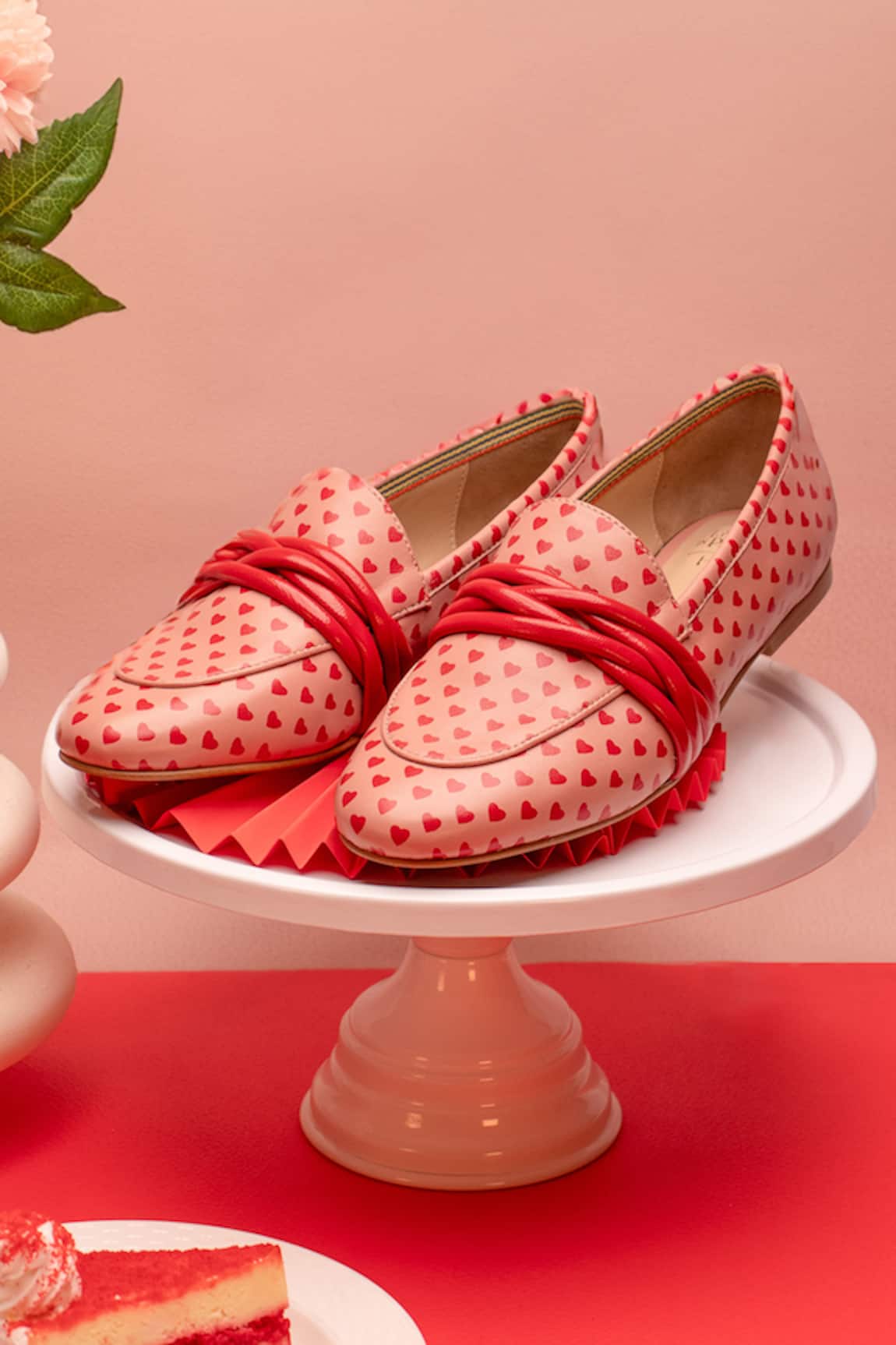 Heel Your Sole Velour Heart Print Loafers