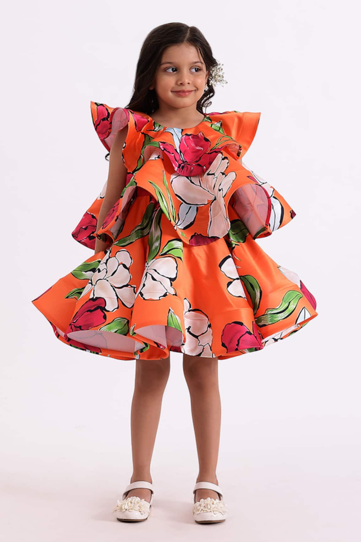 JANYAS CLOSET Bold Floral Print Layered Dress