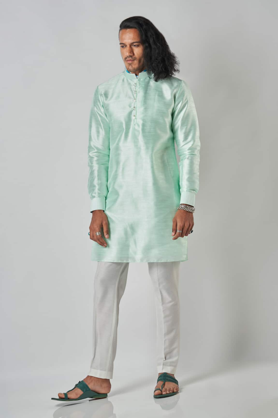 Bubber Blu Plain Double Button Placket Kurta