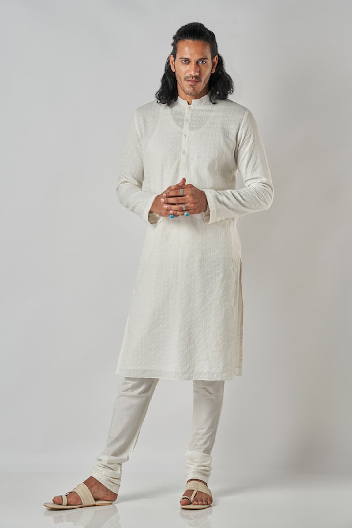 Bubber Blu Textured Cotton Kurta