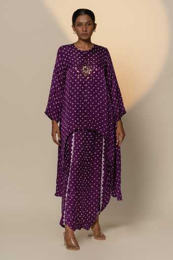 Dyelogue Bandhani Kurta With Overlapped Dhoti Skirt 