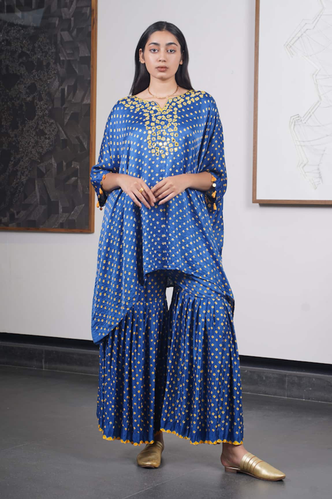 Dyelogue Mumtaz Mirror Embroidered Yoke Bandhani With Gharara