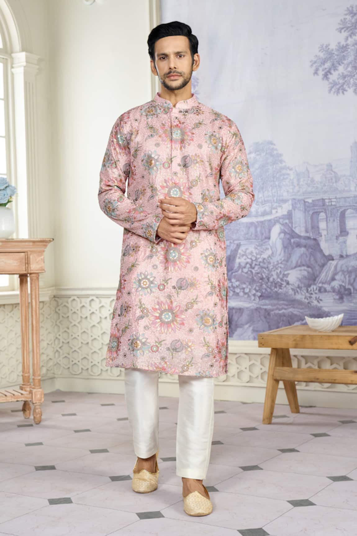 Kasbah x AZA Sequin Bloom Embroidered Kurta With Pant